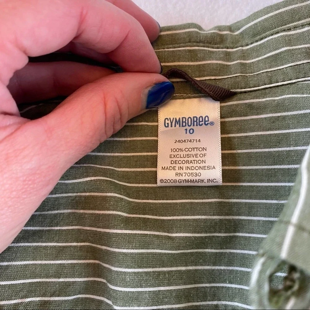 3/$20 Gymboree Boys Green Striped Button Down Top